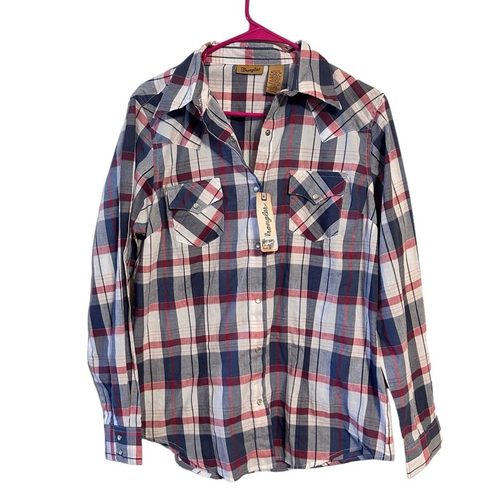 Wrangler Plaid Button Down Pearl Snap Shirt Red and Blue Men’s Medium NWT